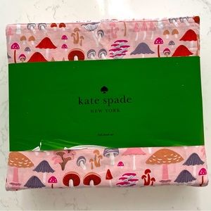 Kate Spade Pink/White/Orange "Mushrooms & Floral Print FULL Sheet Set